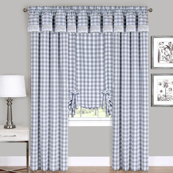 Buffalo Grey Plaid Modern Window Curtain Panel : 42" x 63" Tie Up Shade - Single - Picture 1 of 6